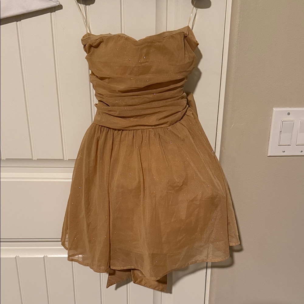 Chic Strapless Tan Dress - Picture 3 of 7